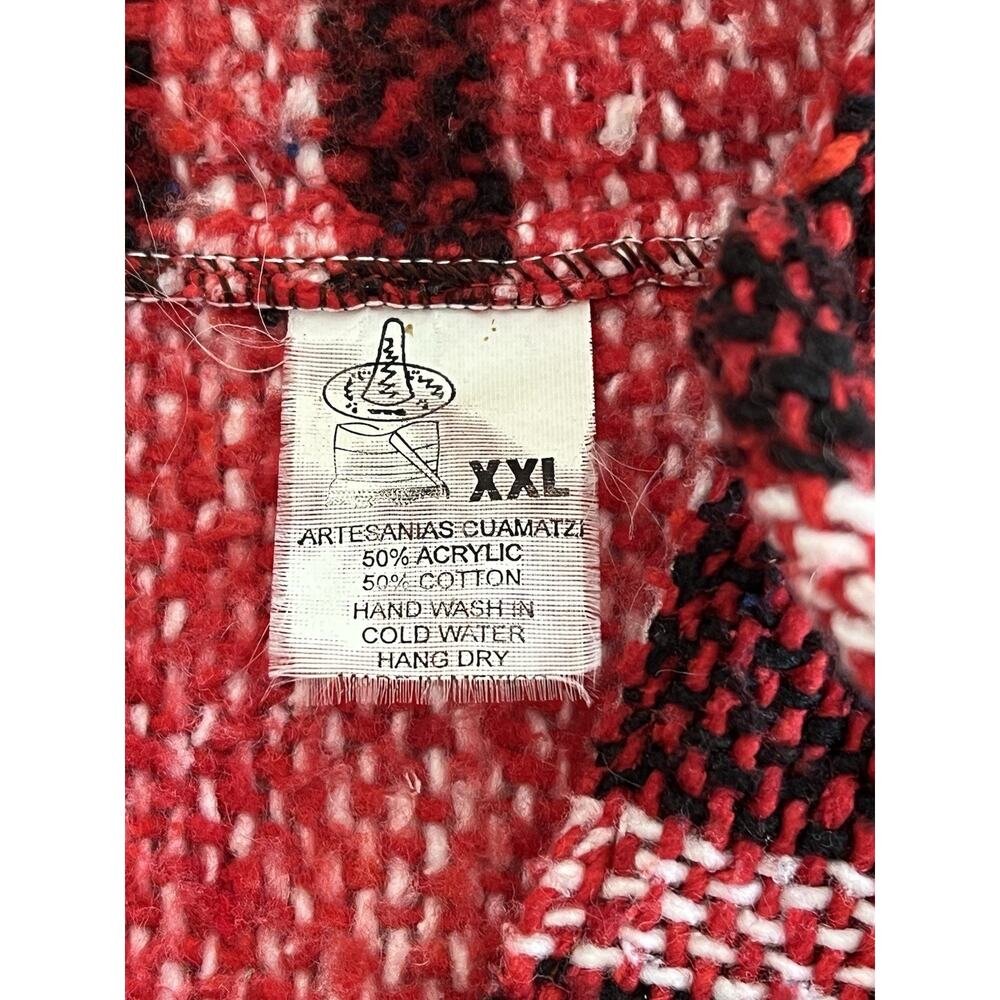 Artesanías Cuamatzi Baja Hoodie XXL Mexican Jerga Drug Rug Pullover Red Black - Picture 6 of 10